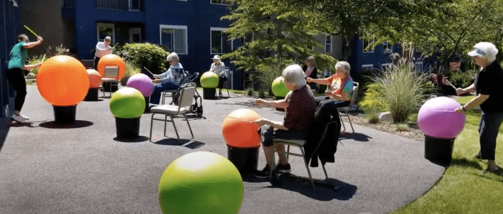 seniors with exercise balls