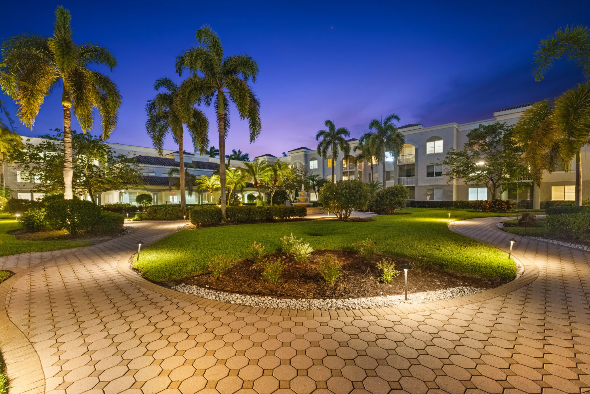nighttime outdoor courtyard