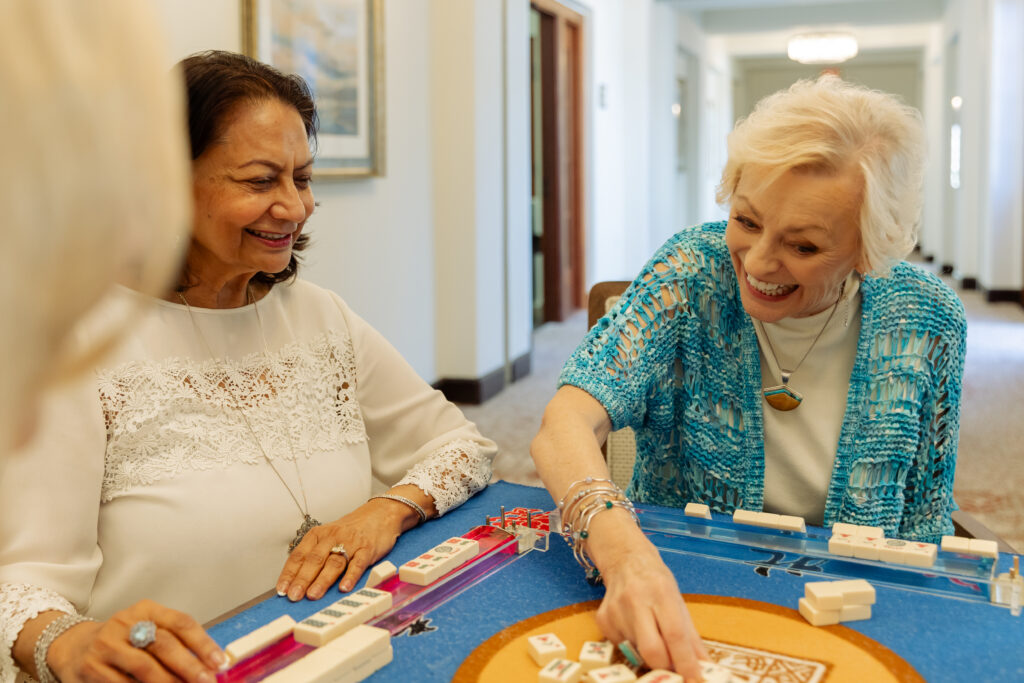 senior ladies playing mahjong