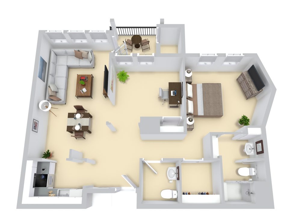 Plan I: One Bedroom + Den/Bedroom | One and a half Bathrooms floor plan