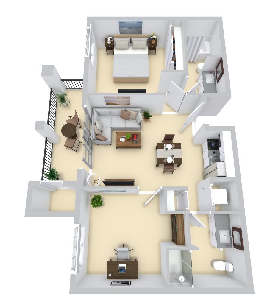 Plan II: One Bedroom + Den / Two Bathrooms floor plan