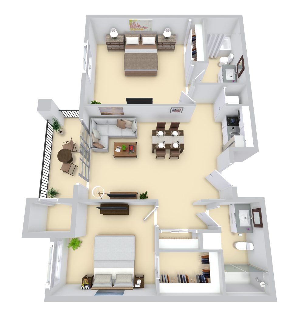 Plan III: Two Bedrooms / Two Bathrooms floor plan