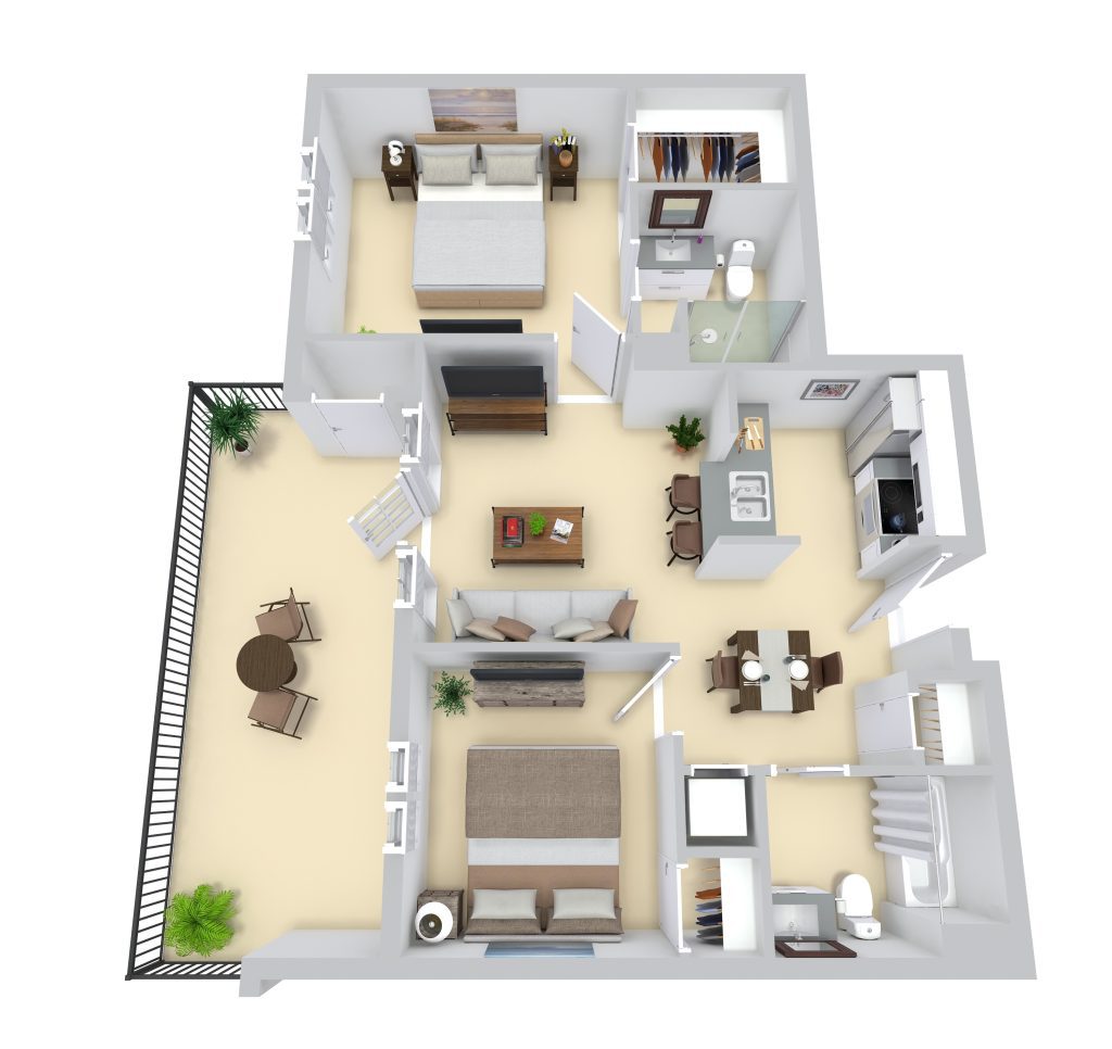 Plan C: Two Bedrooms/ Two Bathrooms floor plan
