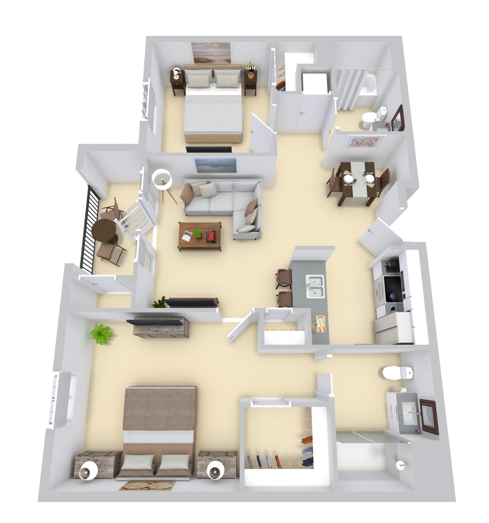 Plan D: Two Bedrooms/ Two Bathrooms floor plan