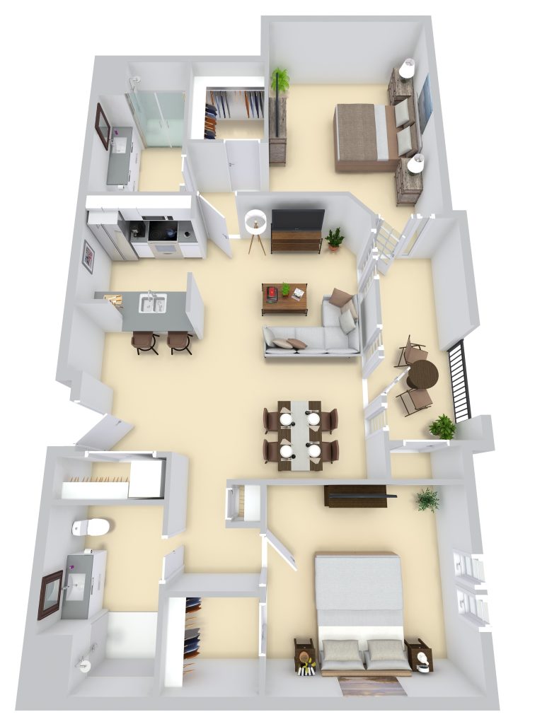 Plan G: Two Bedroom Deluxe/ Two Bathrooms floor plan