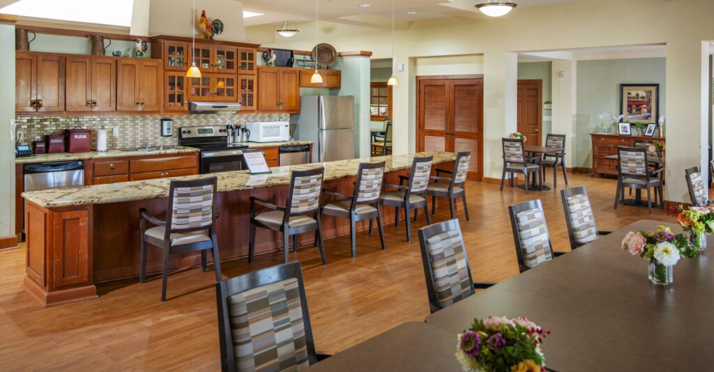 Comfortable dining area designed for senior living residents