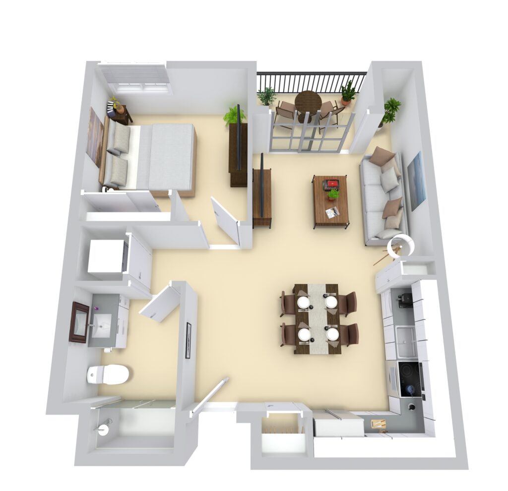 One Bedroom Deluxe/ One Bathroom floor plan