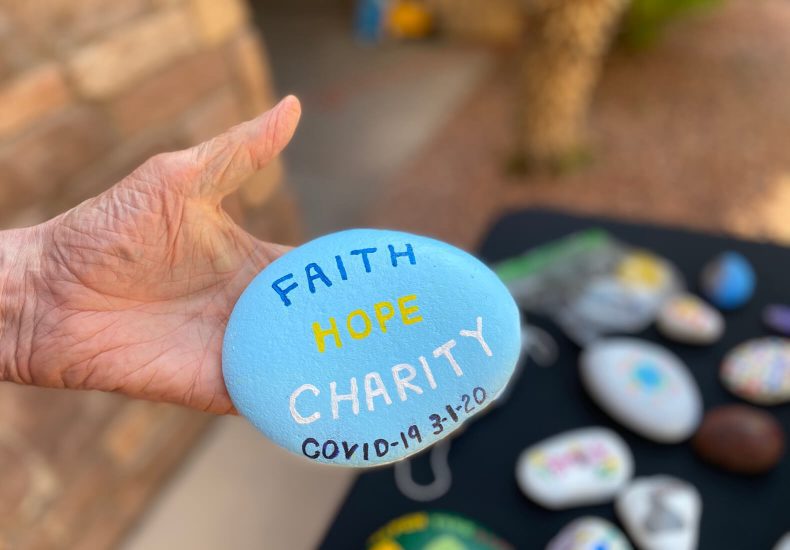Faith, hope, and charity rocks - a symbolic image representing these virtues.