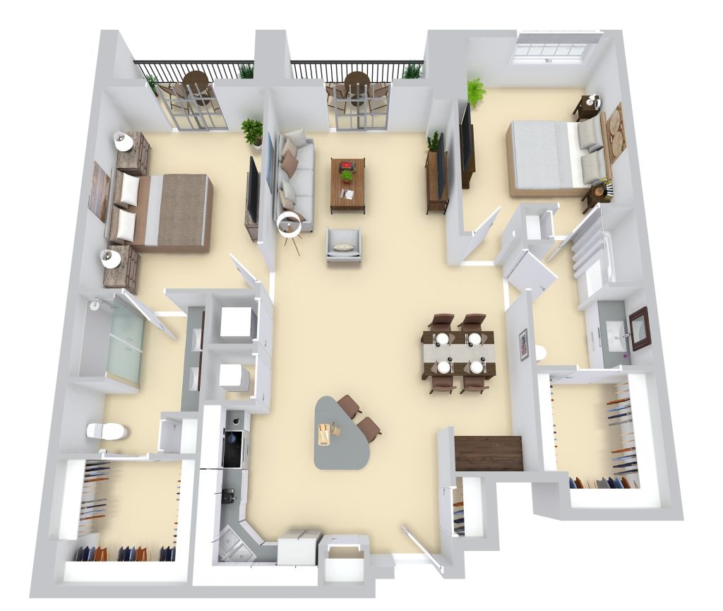 Two bedroom two bathroom floor plan