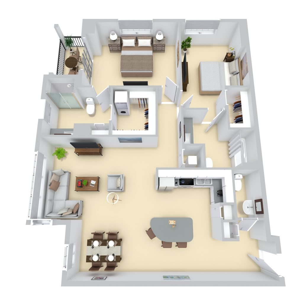Two bedroom two bathroom floor plan