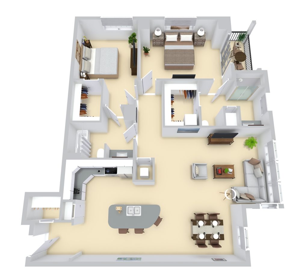 Two bedroom two bathroom floor plan