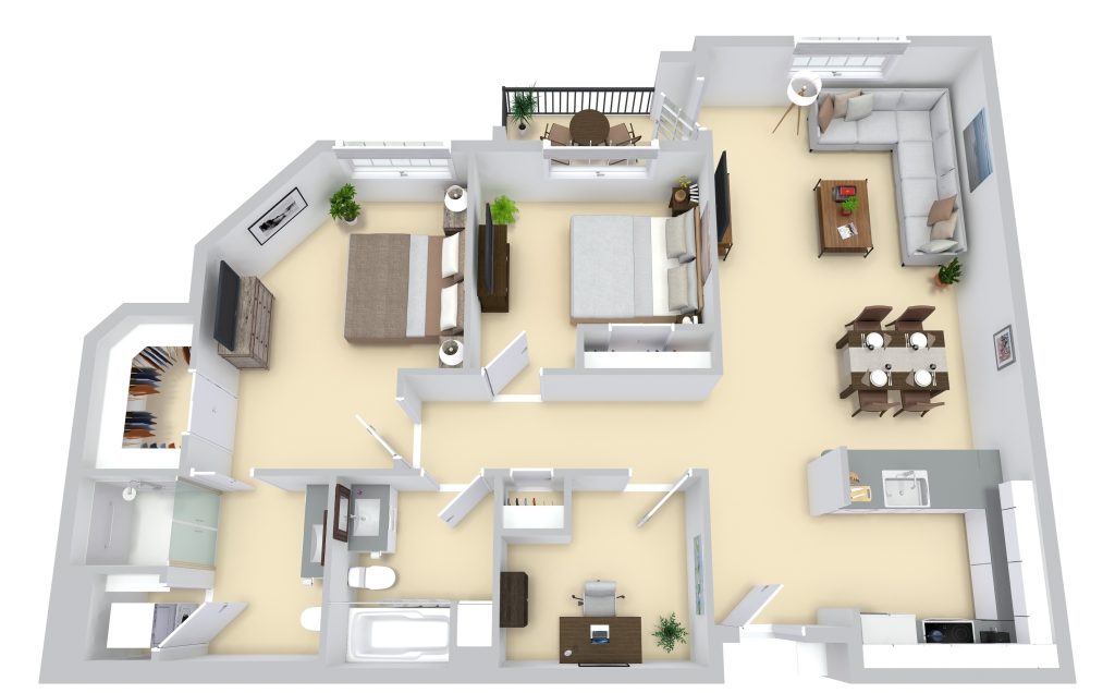 Two Bedrooms Deluxe / Two Bathrooms  floor plan