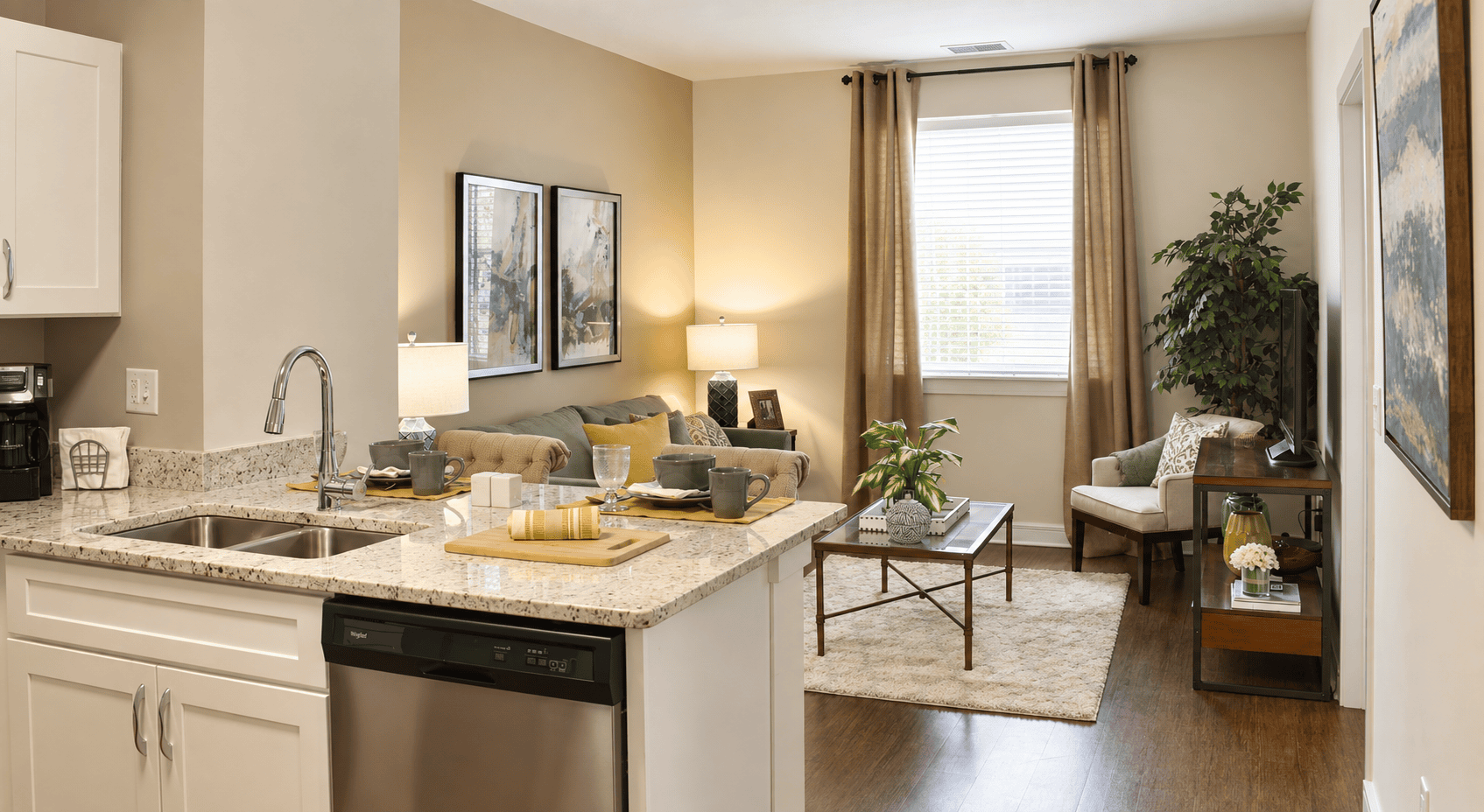 kitchen and living room