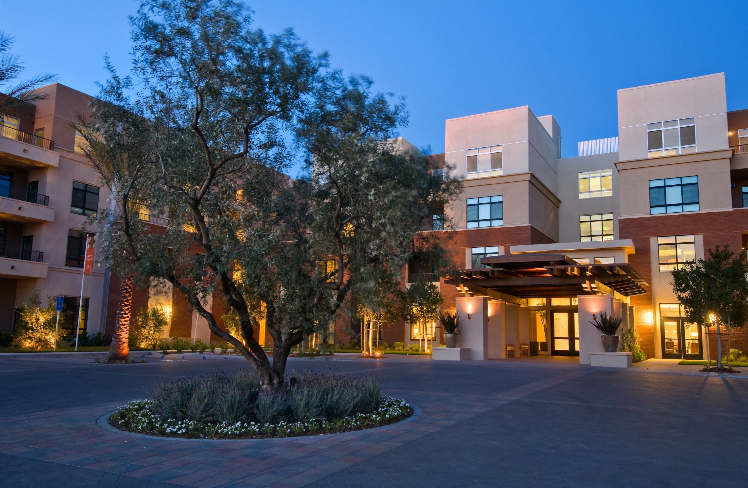 Night view of the courtyard at Northridge