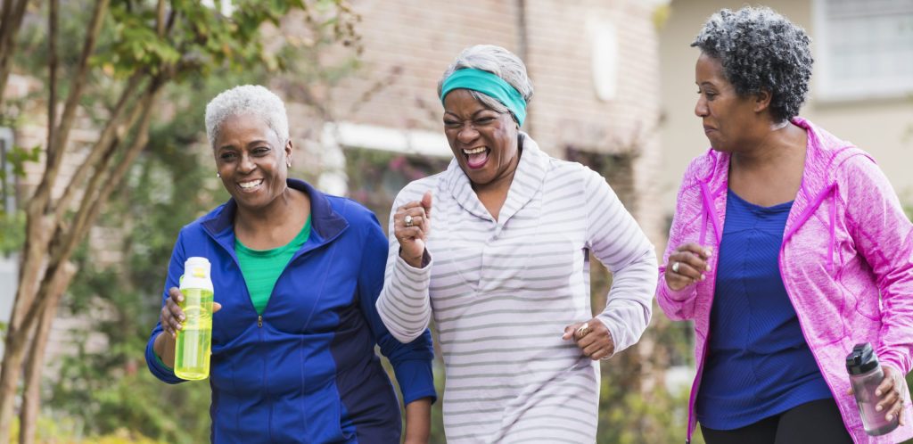Group of senior African American woman on a run