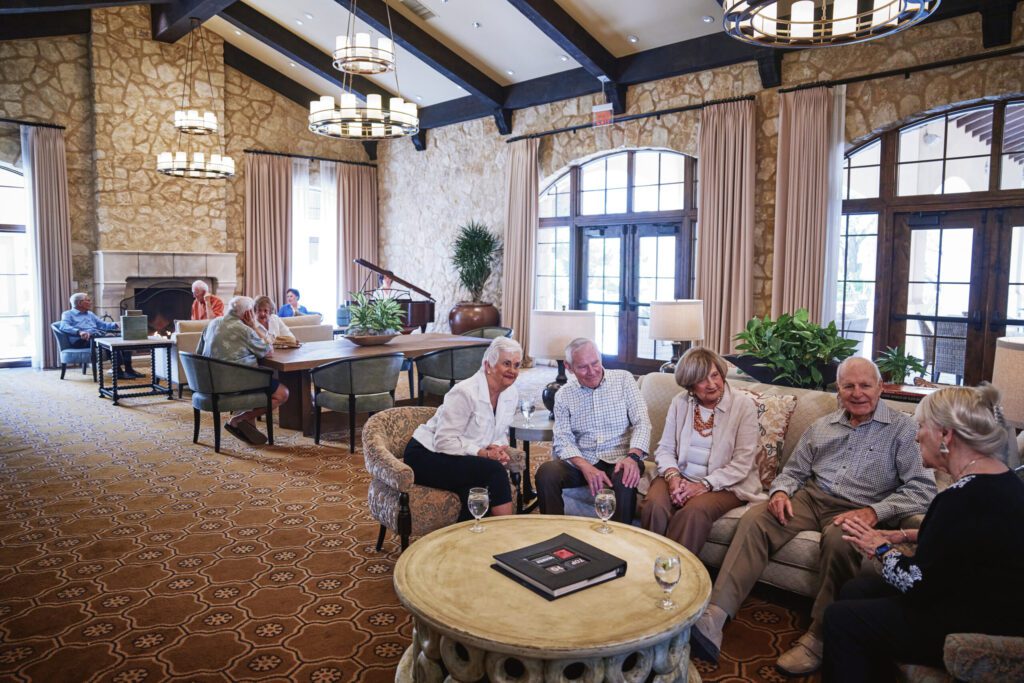 seniors taking together in lobby